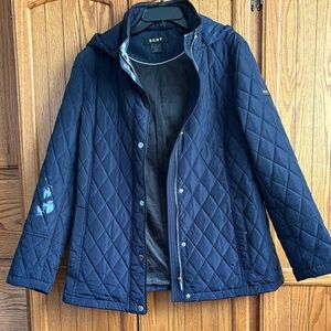 DKNY Dark Blue Quilted Hooded Jacket